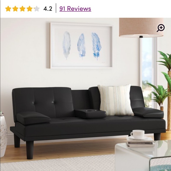 Leather Couch with Conversion feature BLACK - Picture 3 of 3